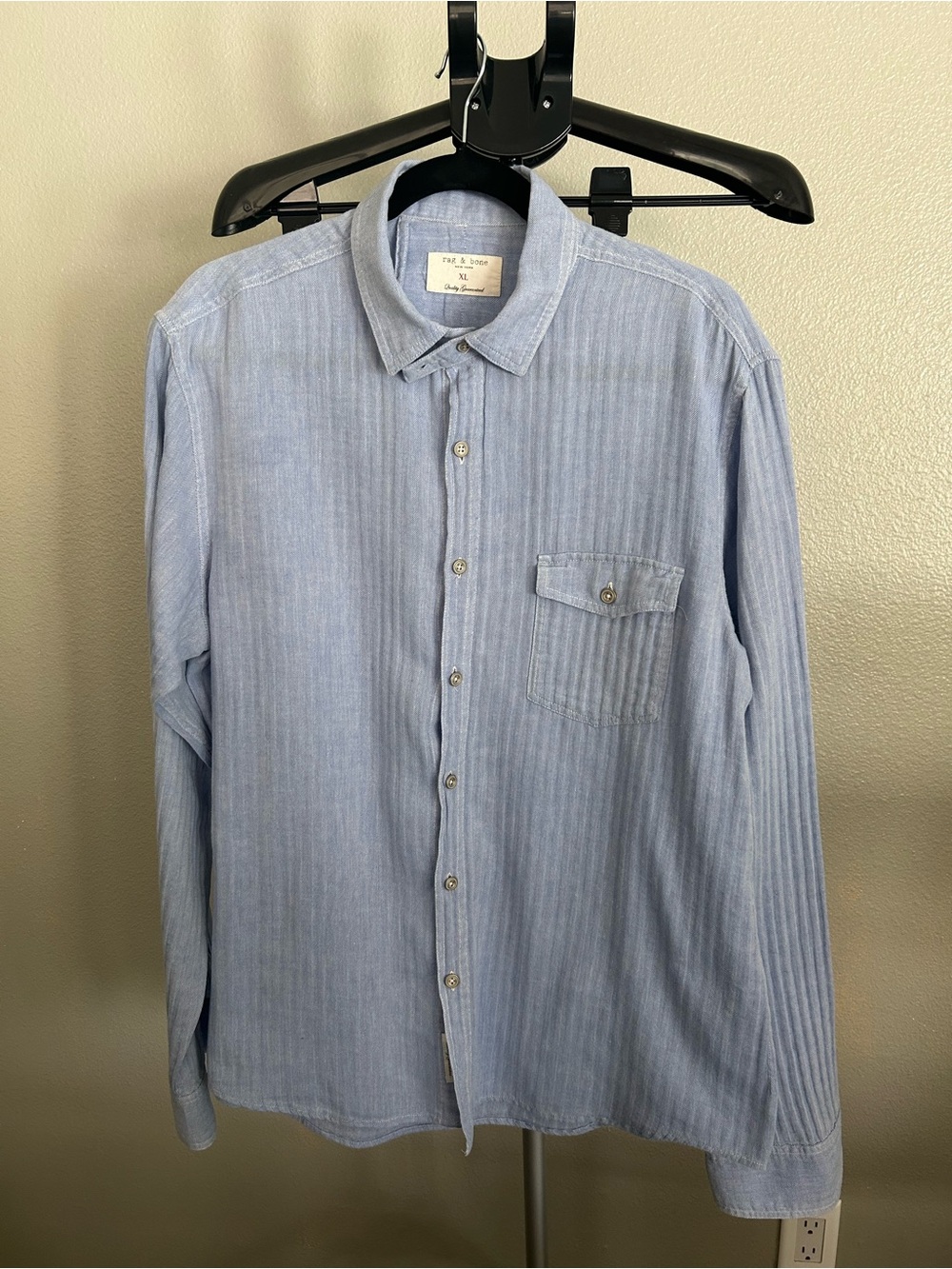 rag & bone Mens Light Blue Striped Casual Button-Down Shirt
